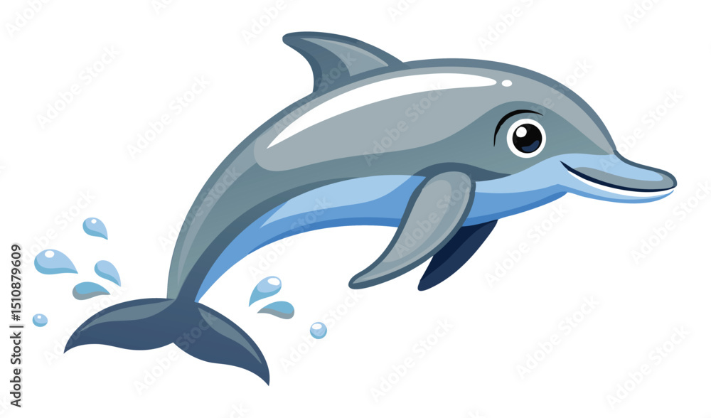 Fototapeta premium Happy cartoon dolphin leaping from the ocean