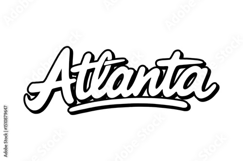 Custom black and white lettering of “Atlanta” in modern script style with transparent background. Ideal for logo design, branding, apparel, signage, and creative graphic design projects.
