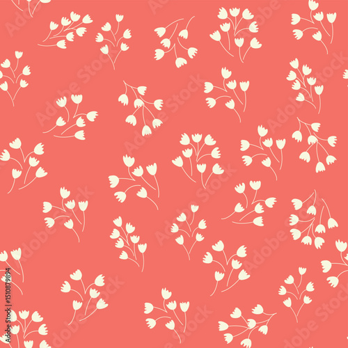 Decorative seamless vintage pattern in classic style with small flowers, ditsy. Silhouettes of flowers, Two-color ornament in pastel colors