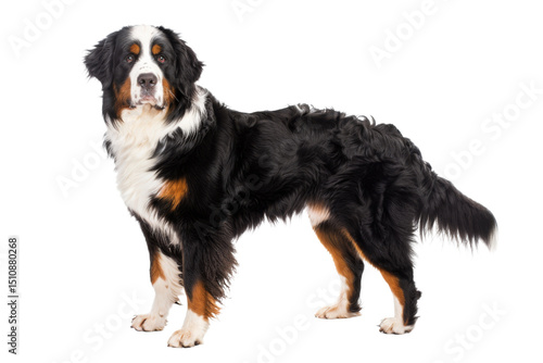 Purebred Bernese Mountain Dog puppy, isolated on a white background
