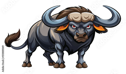 Powerful cartoon cape buffalo illustration