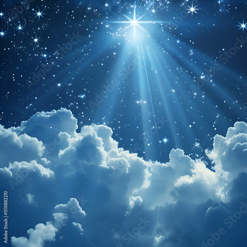 Heavenly Night Sky. Dazzling Stars and Clouds