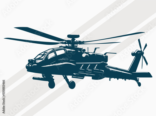 Apache Military Helicopter Silhouette Design for Tactical Aviation and Defense.