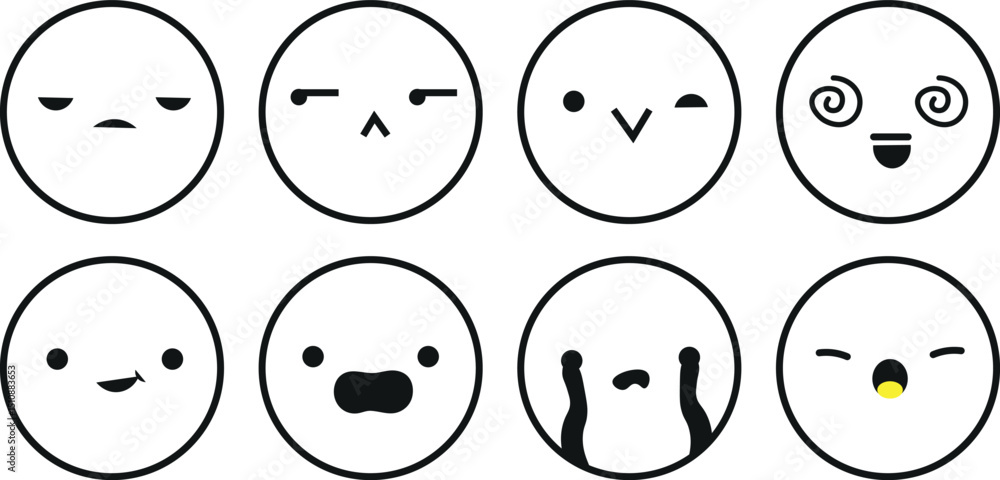 Cartoon Smiley Face Vector Illustration Set Featuring Various Funny Expressions and Playful Character Designs Cartoon Smiley Face Vector Illustration Set Featuring Various Funny Expressions and Playful Character Designs