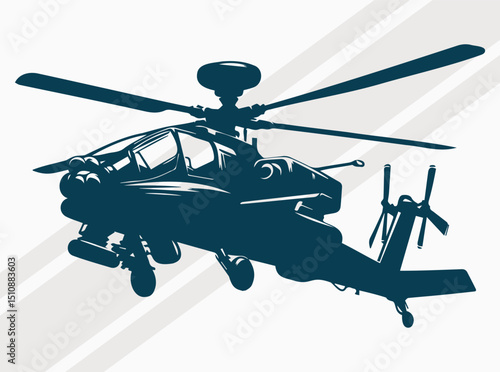 Apache Military Helicopter Silhouette Design for Tactical Aviation and Defense.