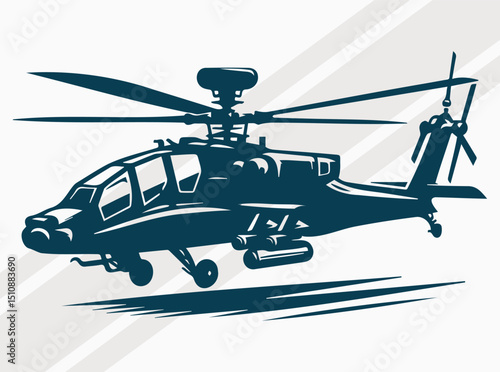 Apache Military Helicopter Silhouette Design for Tactical Aviation and Defense.