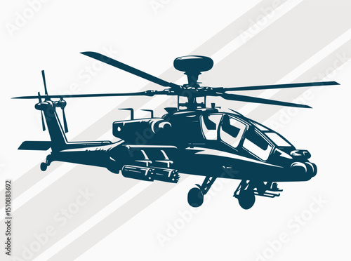 Apache Military Helicopter Silhouette Design for Tactical Aviation and Defense.