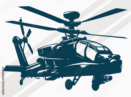 Apache Military Helicopter Silhouette Design for Tactical Aviation and Defense.