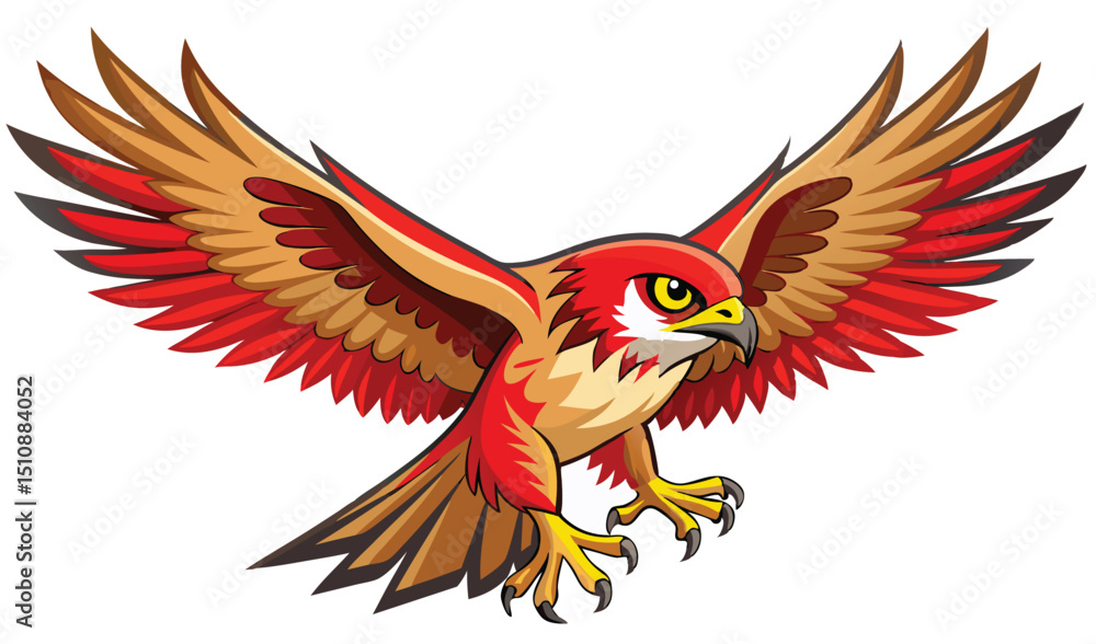 Obraz premium Fiery red falcon bird of prey in flight