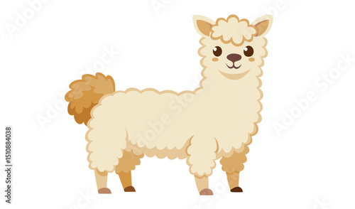 Cute cartoon alpaca illustration white background