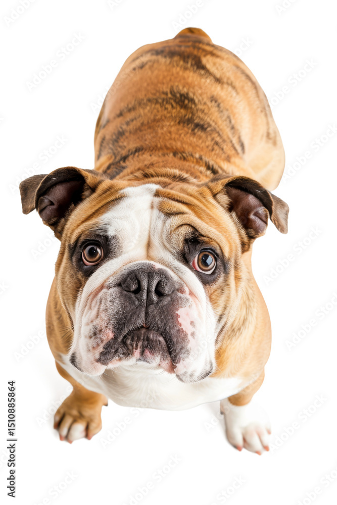 Fototapeta premium Cute English Bulldog puppy in a cap, isolated on white