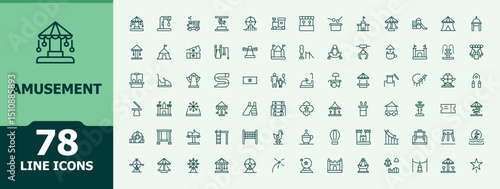 Amusement icon collection. Minimal icons set. Fun icon. Contains outline symbols like entertainment, carnival, fun, recreation, games and more.