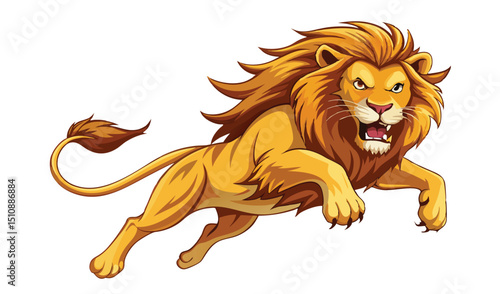 Powerful leaping lion cartoon illustration