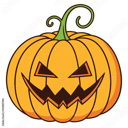 Cartoon illustration of a carved jack o lantern halloween pumpkin with a smiling face