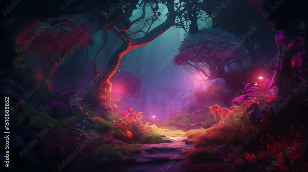 Fototapeta premium Enchanting Forest Path in the Mysterious Night Wonderland