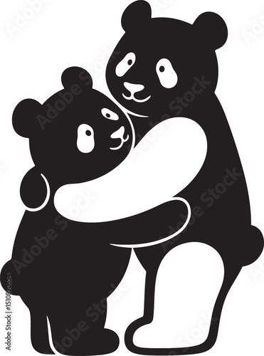 Two pandas hugging cute animal pose, Embracing pandas affectionate scene