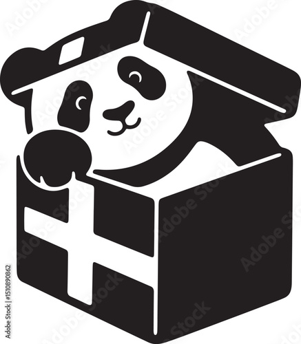 Panda popping out of gift box, Surprise panda in present themed design