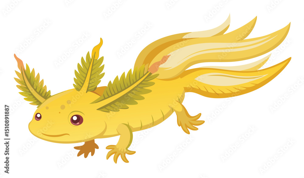 Fototapeta premium Cute yellow axolotl illustration for children