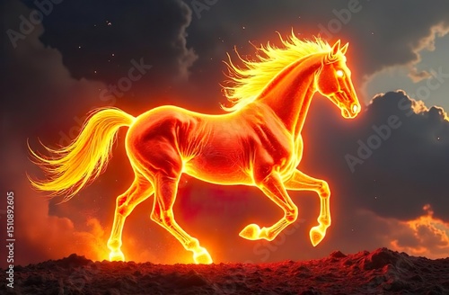 Red fire horse against dark sky, year of fire horse, new year 2026
