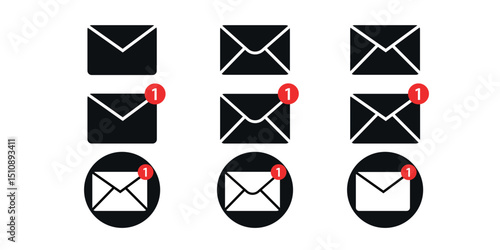 mail icon with notification badge. email icon set. email icon design. email icon with notification badge. set of envelopes