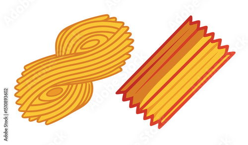 Farfalle and penne pasta illustration
