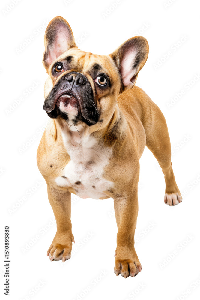Purebred French Bulldog and English Bulldog puppies on white background Purebred French Bulldog and English Bulldog puppies on white background