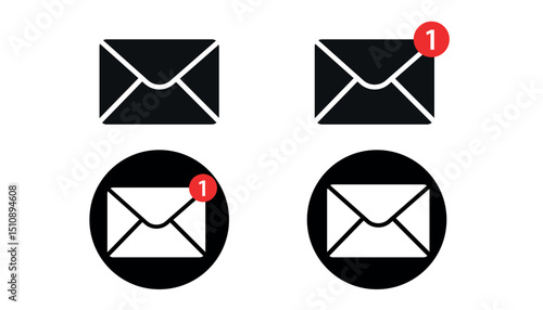 email icon with notification badge. email icon set. email symbol on a black background