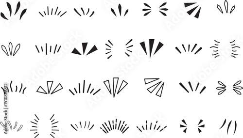 Doodle sparkle icon set. sunburst, Highlight, decorative elements. Doodles line sparkle. Hand drawn decoration elements illustration