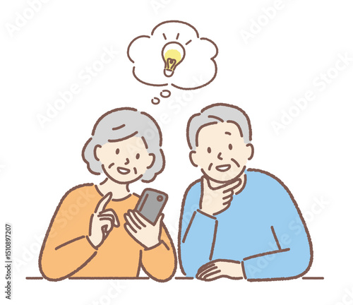 スマホの操作をする高齢者夫婦