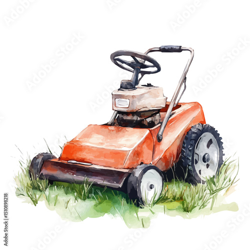 watercolor of Lawn Mower, vector high quality, isolated on a white background.