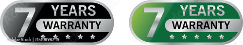 Set of two 7 years warranty labels in black and green with silver stars, used for long-term product assurance	