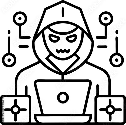 hacking vector outline icon on white or transparent background