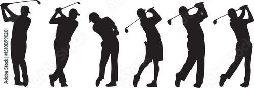 Golf Silhouettes Smooth Swinging Poses for Elegant Sports Art and Golfing