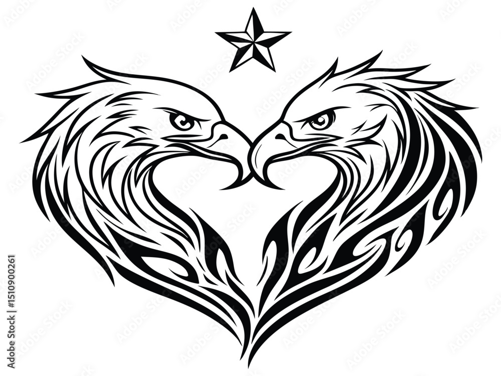 Obraz premium Dual eagle heart tribal tattoo with star accent