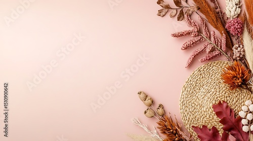 Autumnal arrangement on pink background