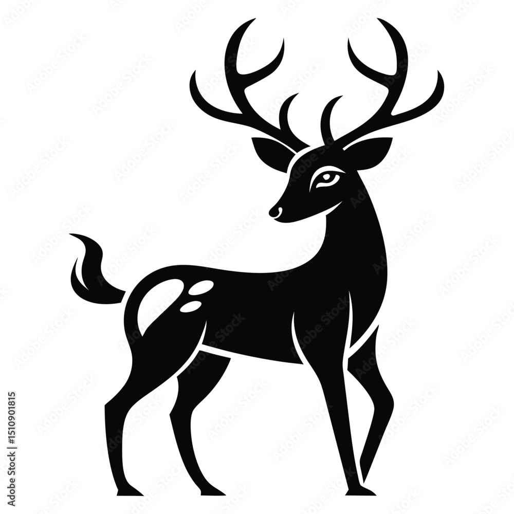 Fototapeta premium Stag silhouette, white isolated background transparent background 
