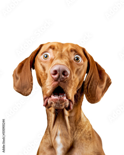 Portrait of an adorable brown vizsla puppy isolated on a white background