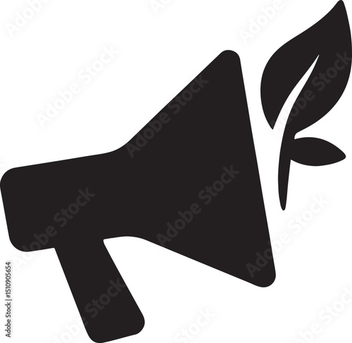 Silhouette of a green leaf megaphone symbolizing eco voice, environmental awareness, sustainability, and nature advocacy in vector art.