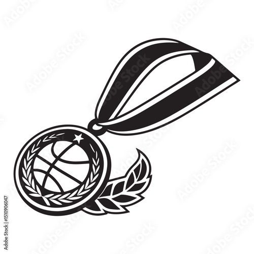 Black gold medal silhouette isolated on white background.