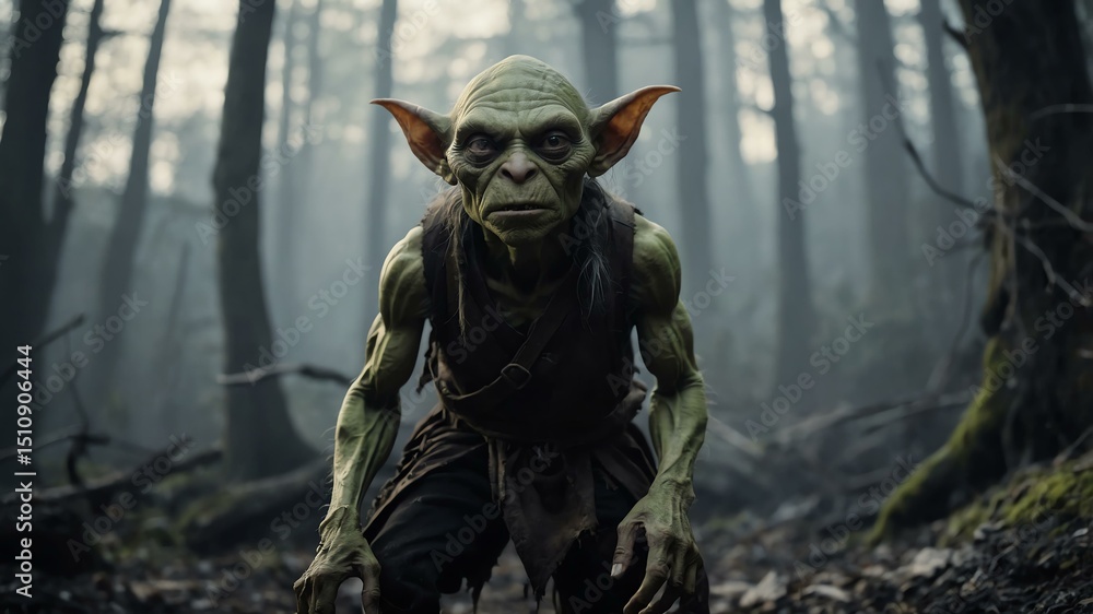 Obraz premium Scary Goblin creatures on spooky environment background, cinematic view