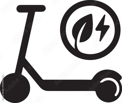 Silhouette of an electric scooter with an eco symbol, representing green transport, clean energy, and sustainable urban mobility.