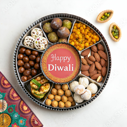 Diwali Sweets Festive Indian Mithai Gift Box for Celebrations on white background