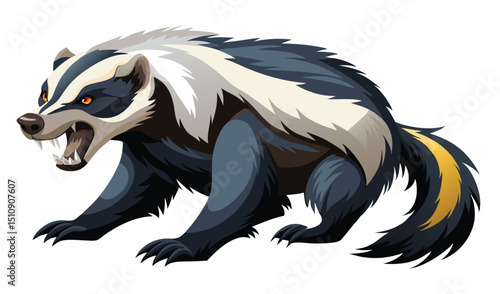Aggressive honey badger illustration white background