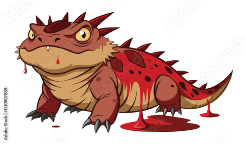 Cartoon bloody spiked lizard monster illustration