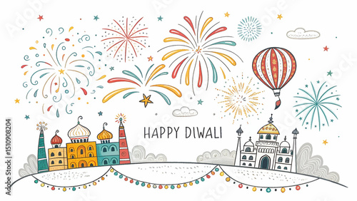 Happy New Year Fireworks Celebration Illustration on white background