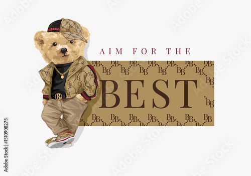 best slogan with bear doll in matching fashion style vector illustration created by hand drawn