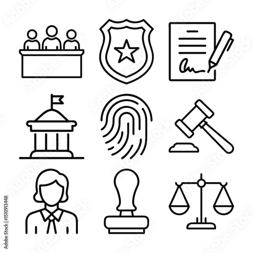 Law and Justice Icon Set  Line Style