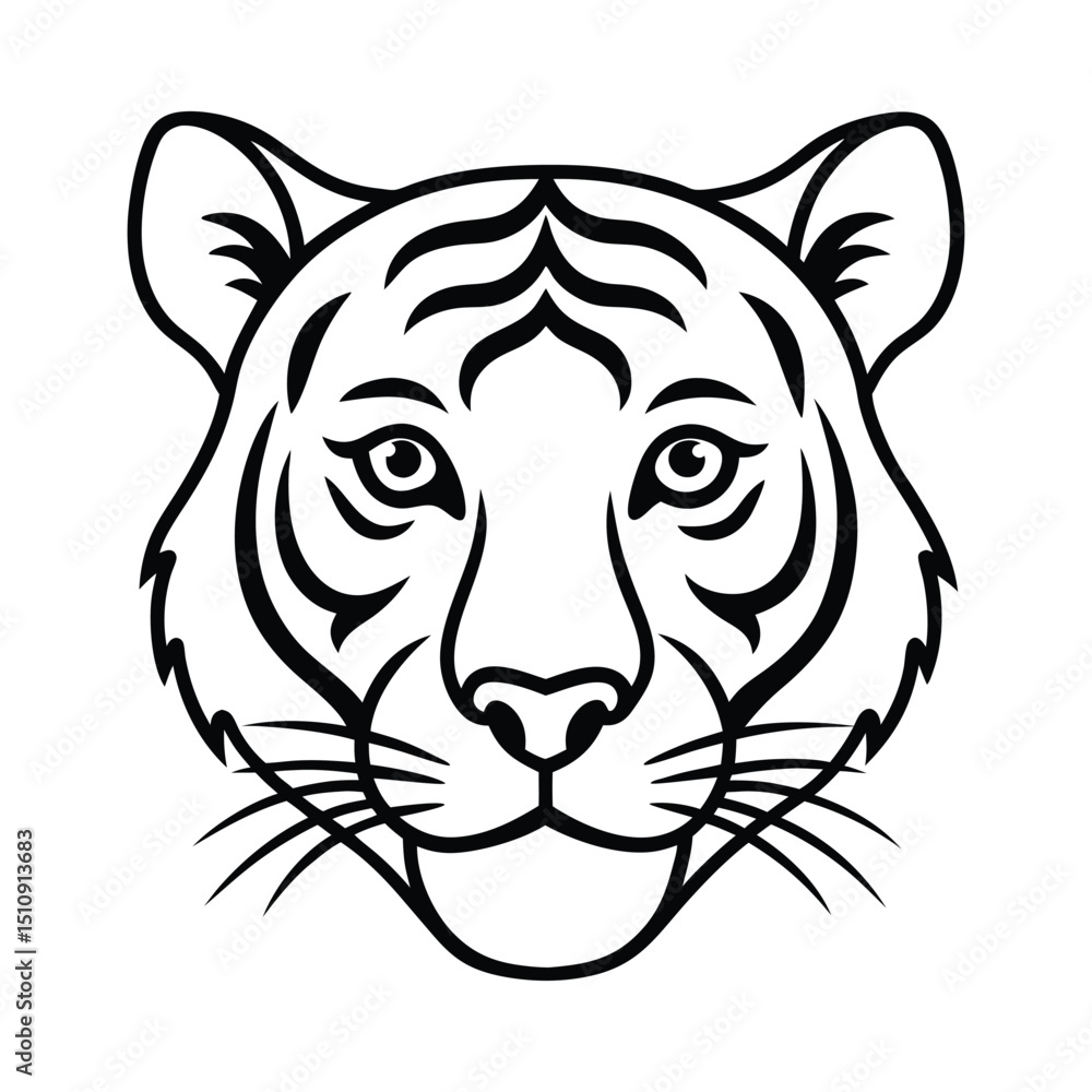 Obraz premium Tiger Head Vector Illustration Black and White Line Art Design