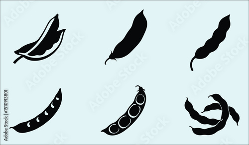 Black Silhouette Illustration of Different Types of Bean Pods on Blue