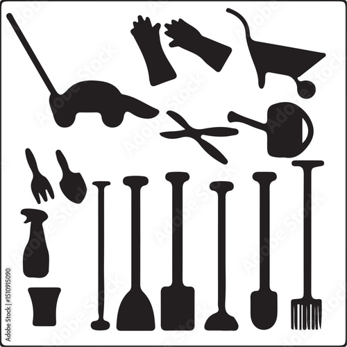 Silhouettes of Garden Tools – Vector Illustration